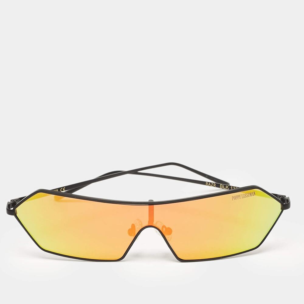 Poppy Lissiman Black Orange Mirror Lens Geometric RAZR Shield Sunglasses F16-33